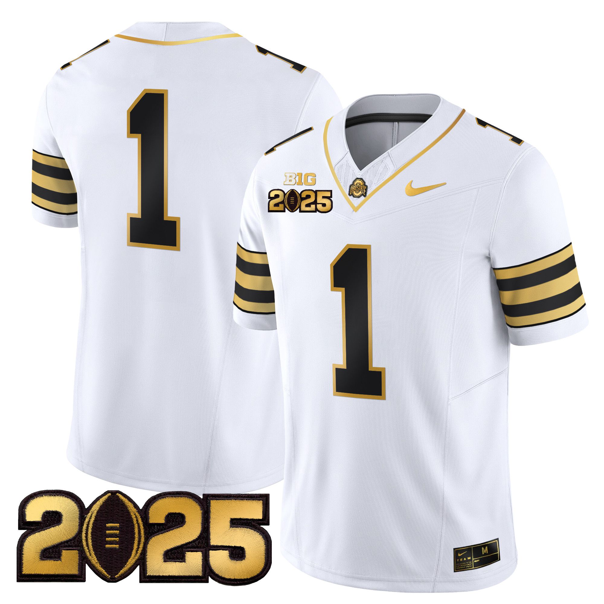 Men Ohio State Buckeyes #1 No Name White 2025 CFP Final Patch Gold Vapor Limited NCAA Jersey->ncaa teams->NCAA Jersey